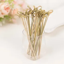 100 Pack Eco Friendly Twisted Knot Cocktail Sticks, 6" Decorative Top Bamboo Skewers Party Picks