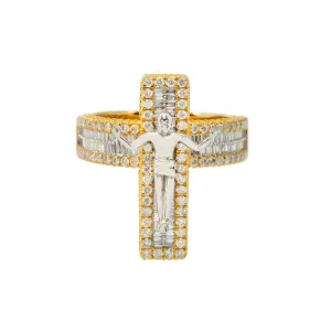 10K GOLD BAGUETTE AND ROUND DIAMOND CRUCIFIX RING 1.69 CT