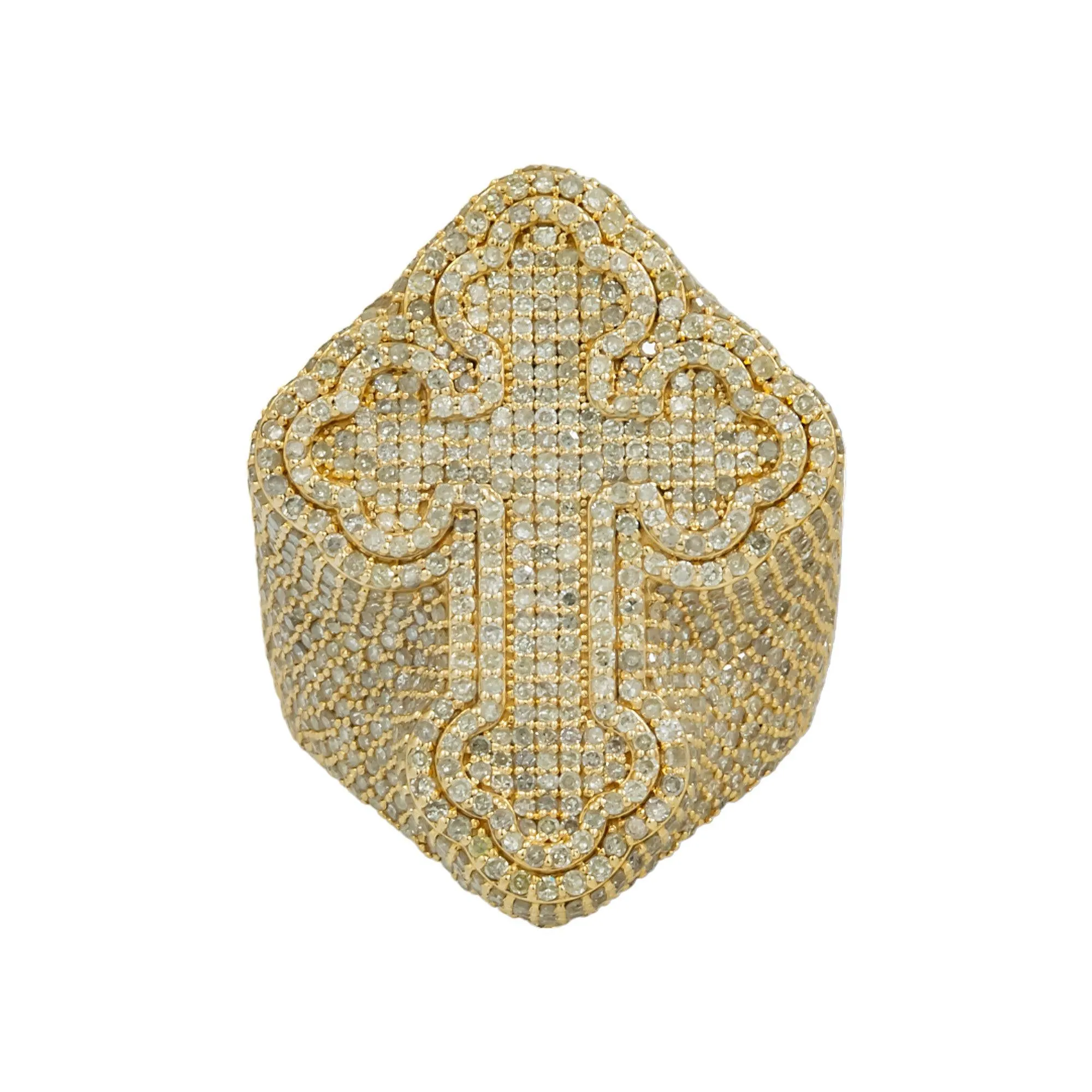 10K GOLD ROUND DIAMOND CROSS STATEMENT RING 5.01 CT