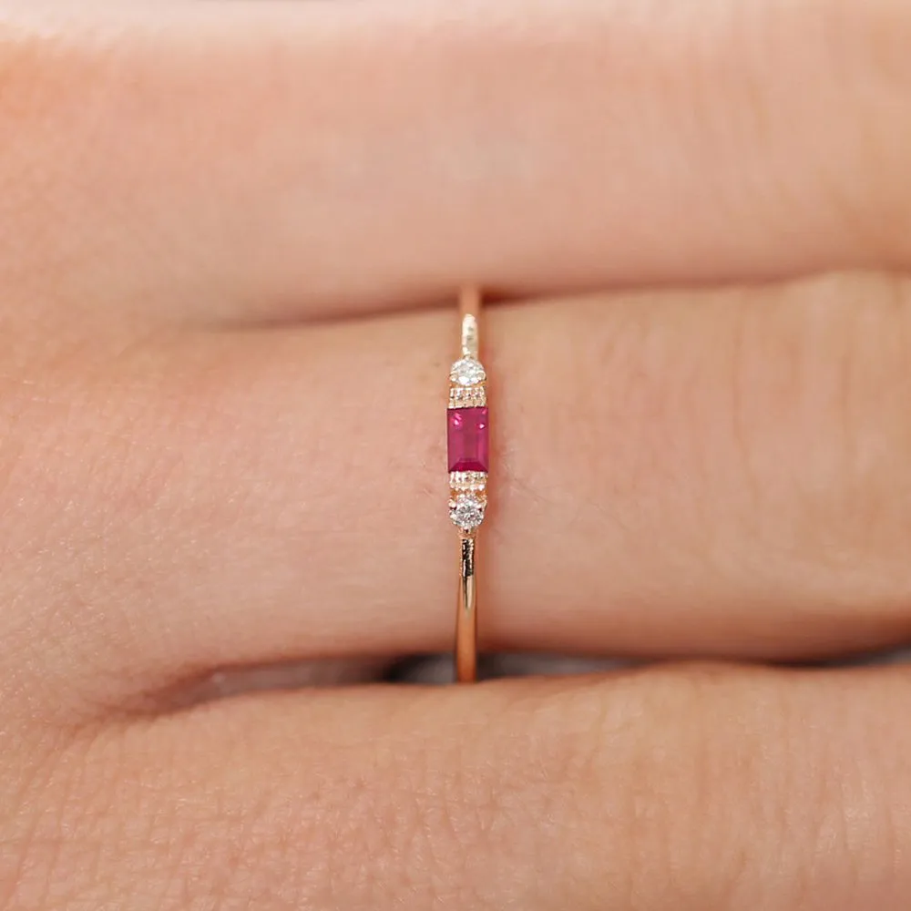 14K Baguette Ruby With Diamond Ring