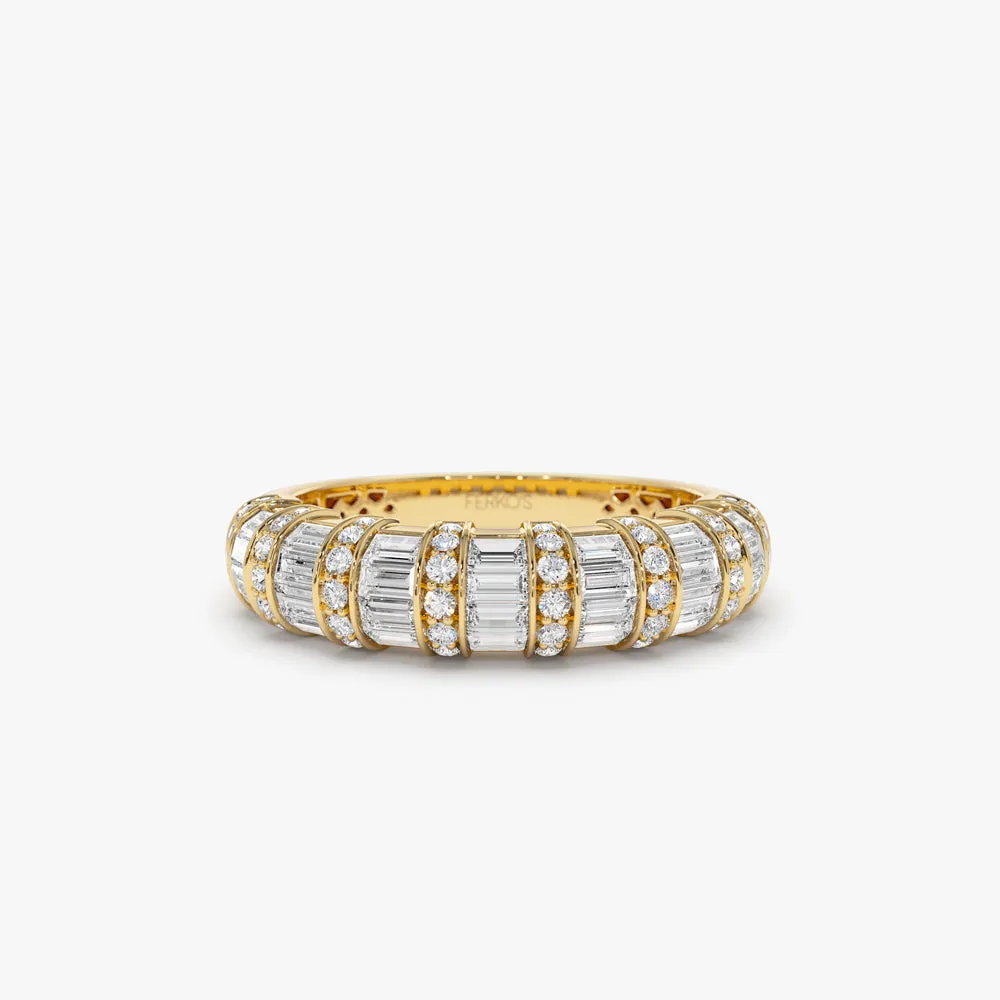 14k Dome Baguette Diamond Women's Anniversary Ring