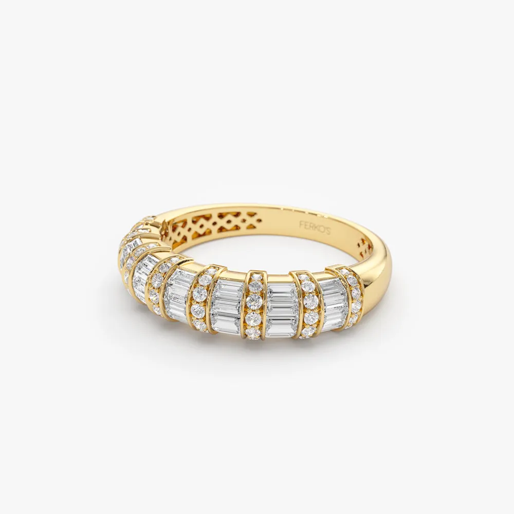 14k Dome Baguette Diamond Women's Anniversary Ring