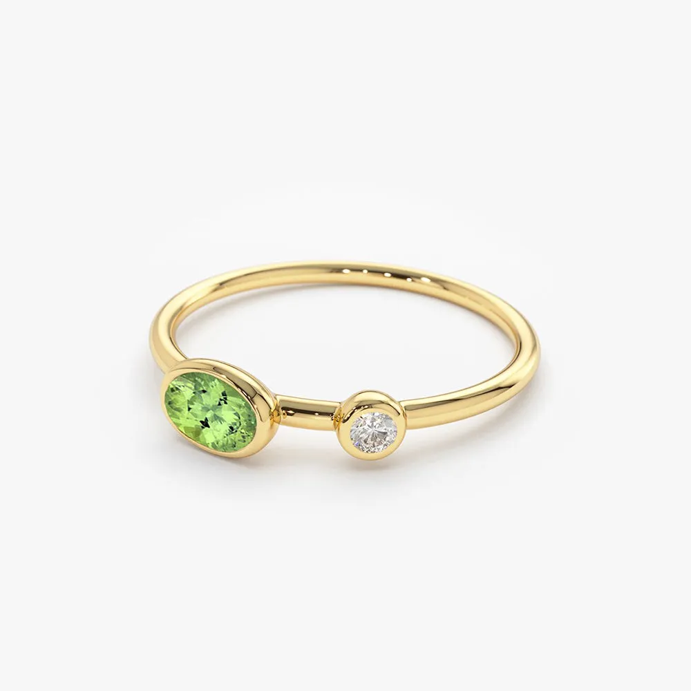 14k Gold Oval Peridot  and Diamond Ring