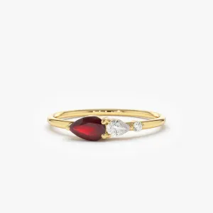 14K Gold Pear Shape Natural Ruby with Pear Shape Diamond Ring