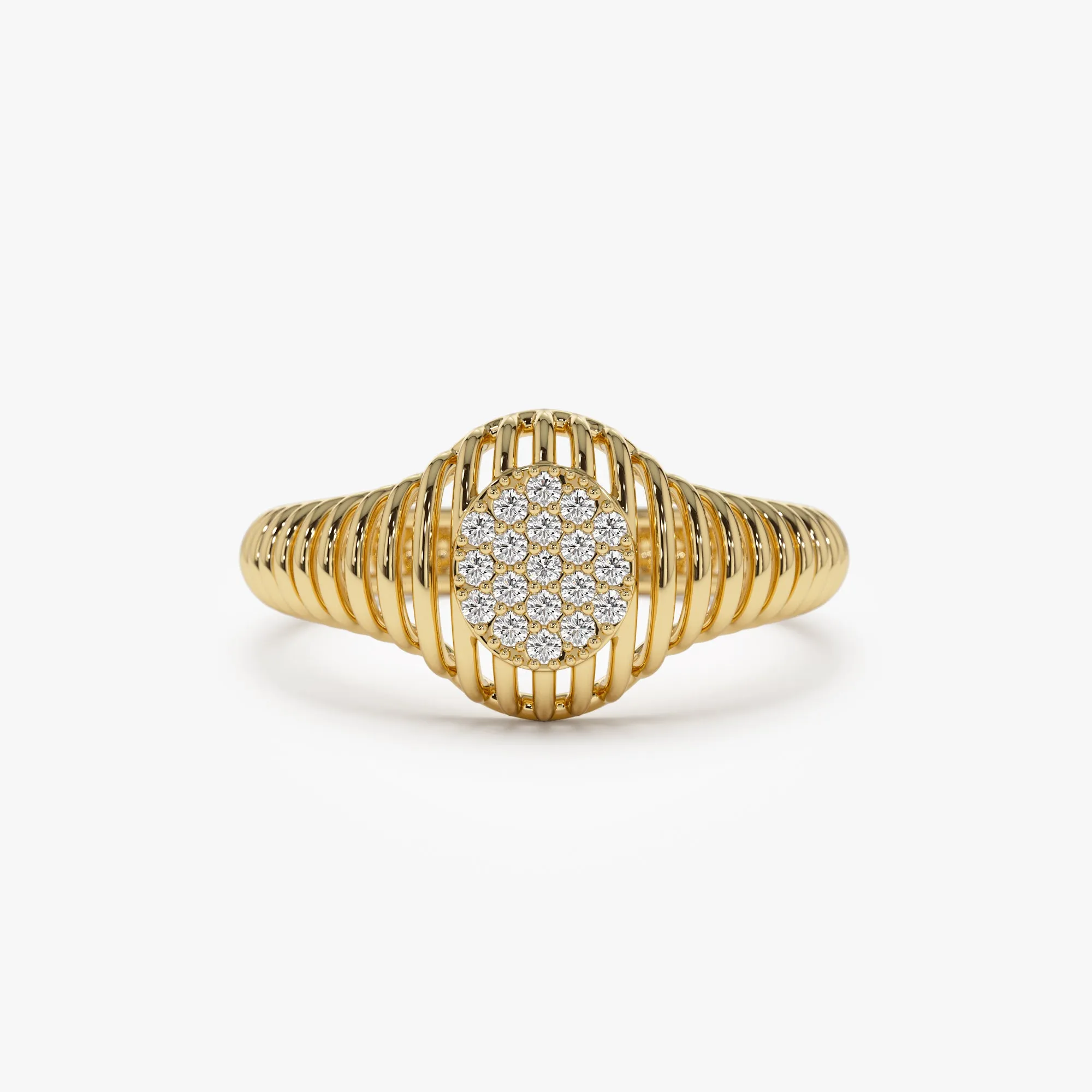 14k Gold Ribbed Oval Signet Ring