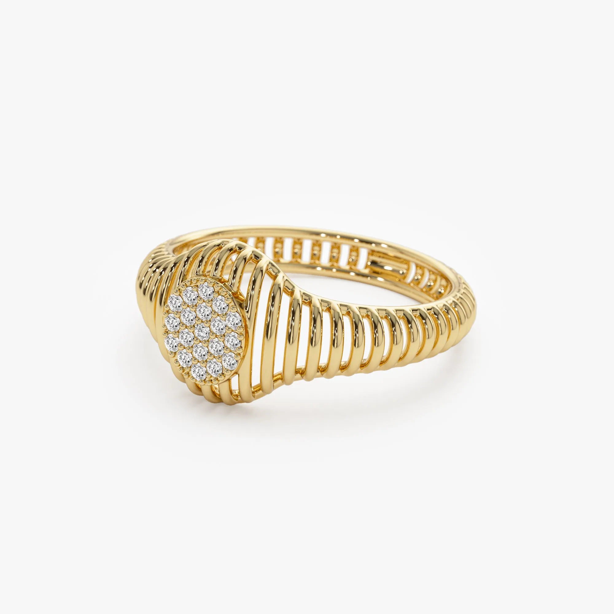 14k Gold Ribbed Oval Signet Ring