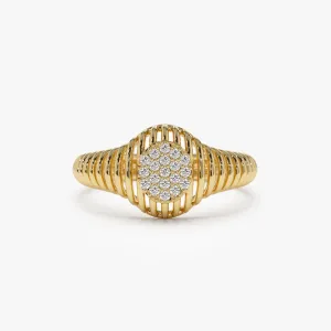 14k Gold Ribbed Oval Signet Ring