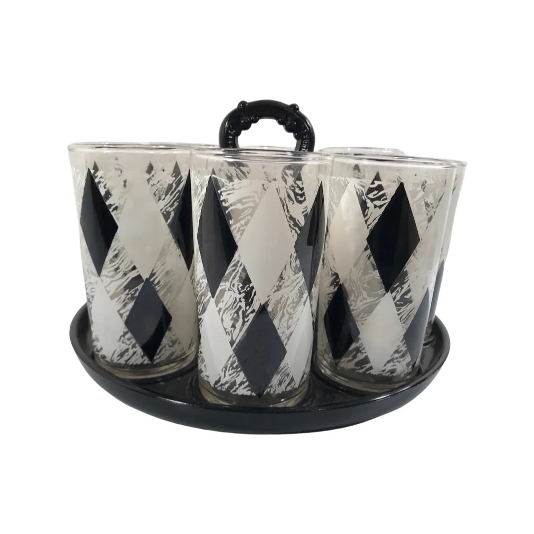 Anchor Hocking Mid-Century Black and White 9 Piece Beverage Set