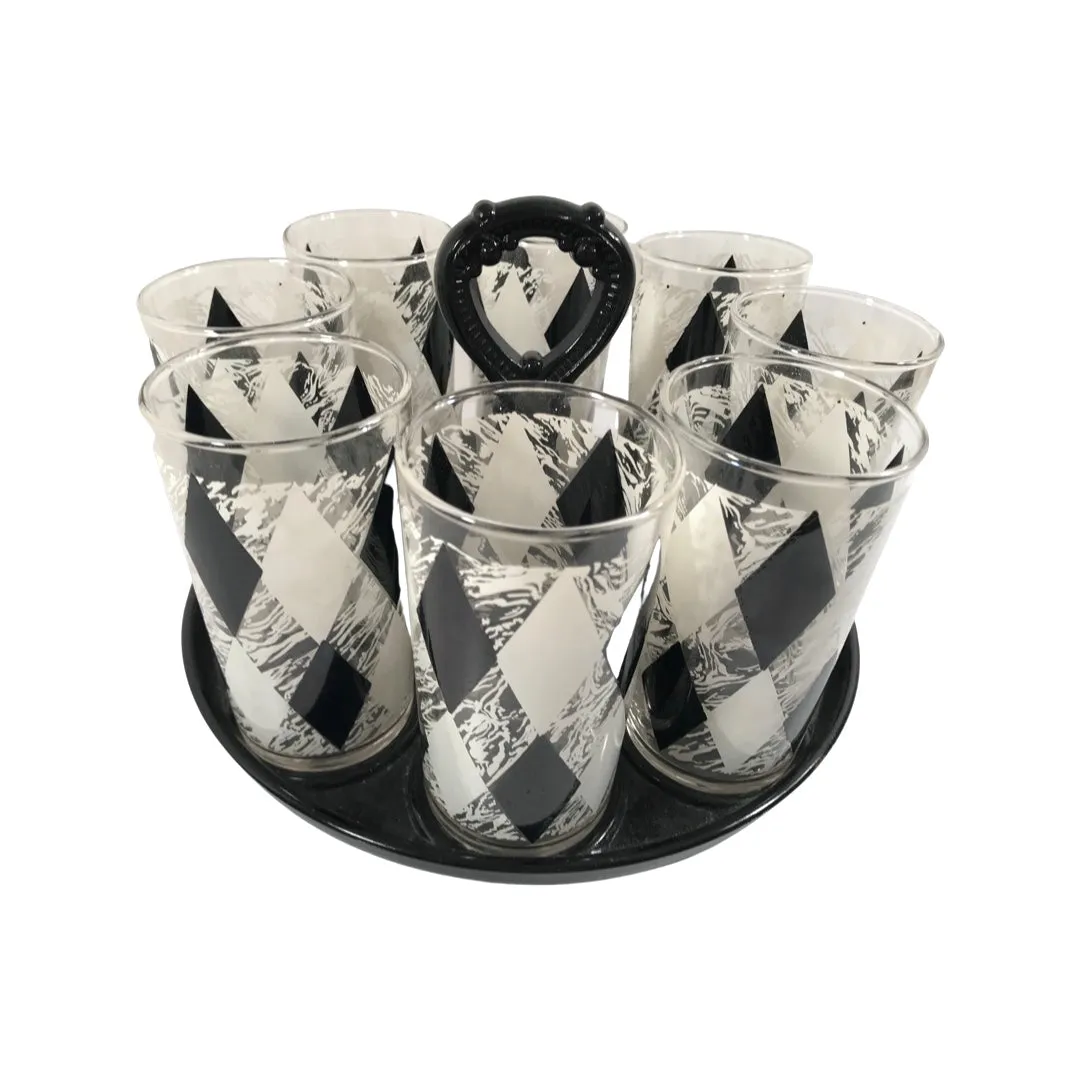 Anchor Hocking Mid-Century Black and White 9 Piece Beverage Set