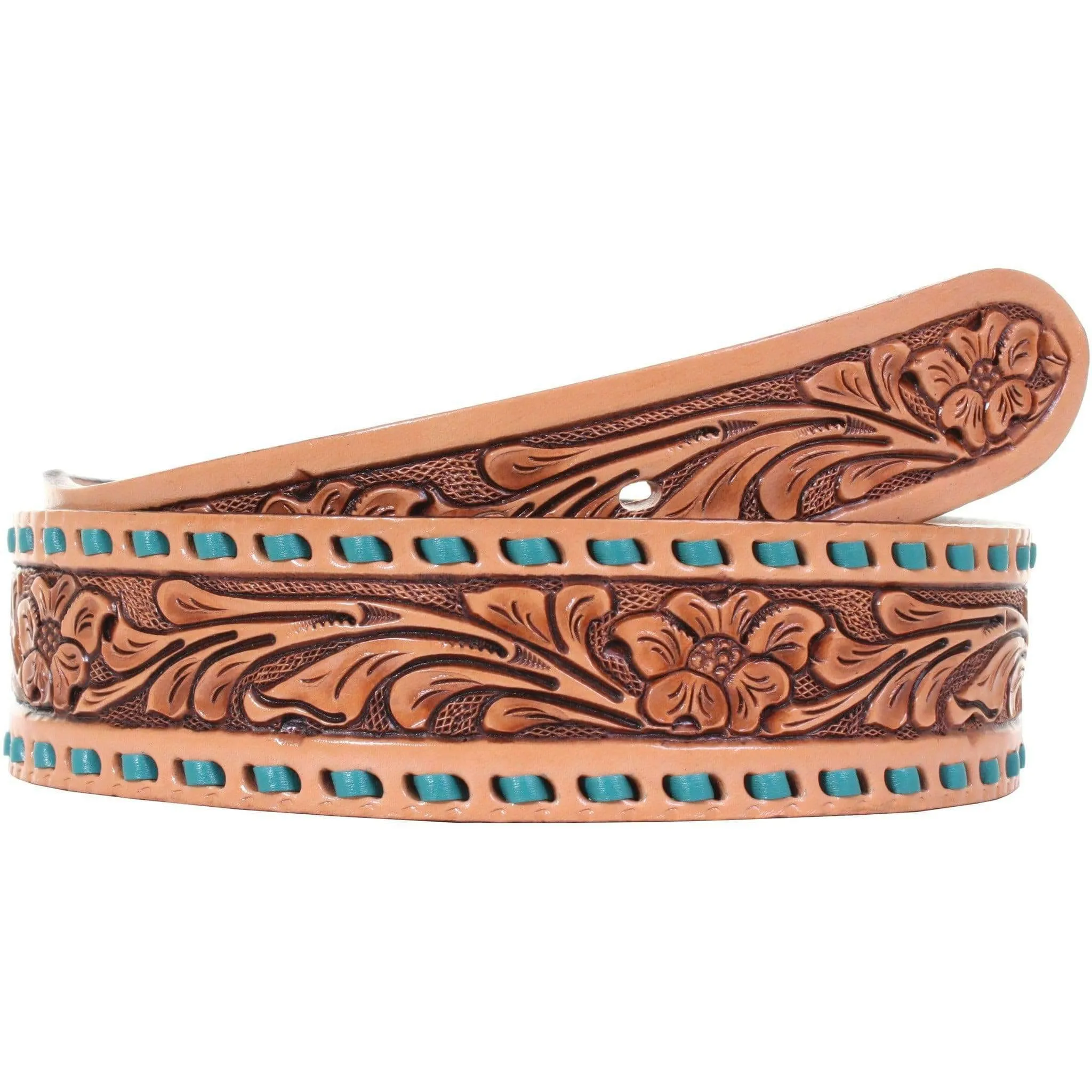 B073 - Floral Tooled Buckstitched Belt