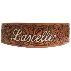 B1124 - Natural Leather Floral Tooled Name Belt