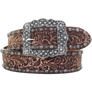 B299B - Brown Vintage Tooled Belt