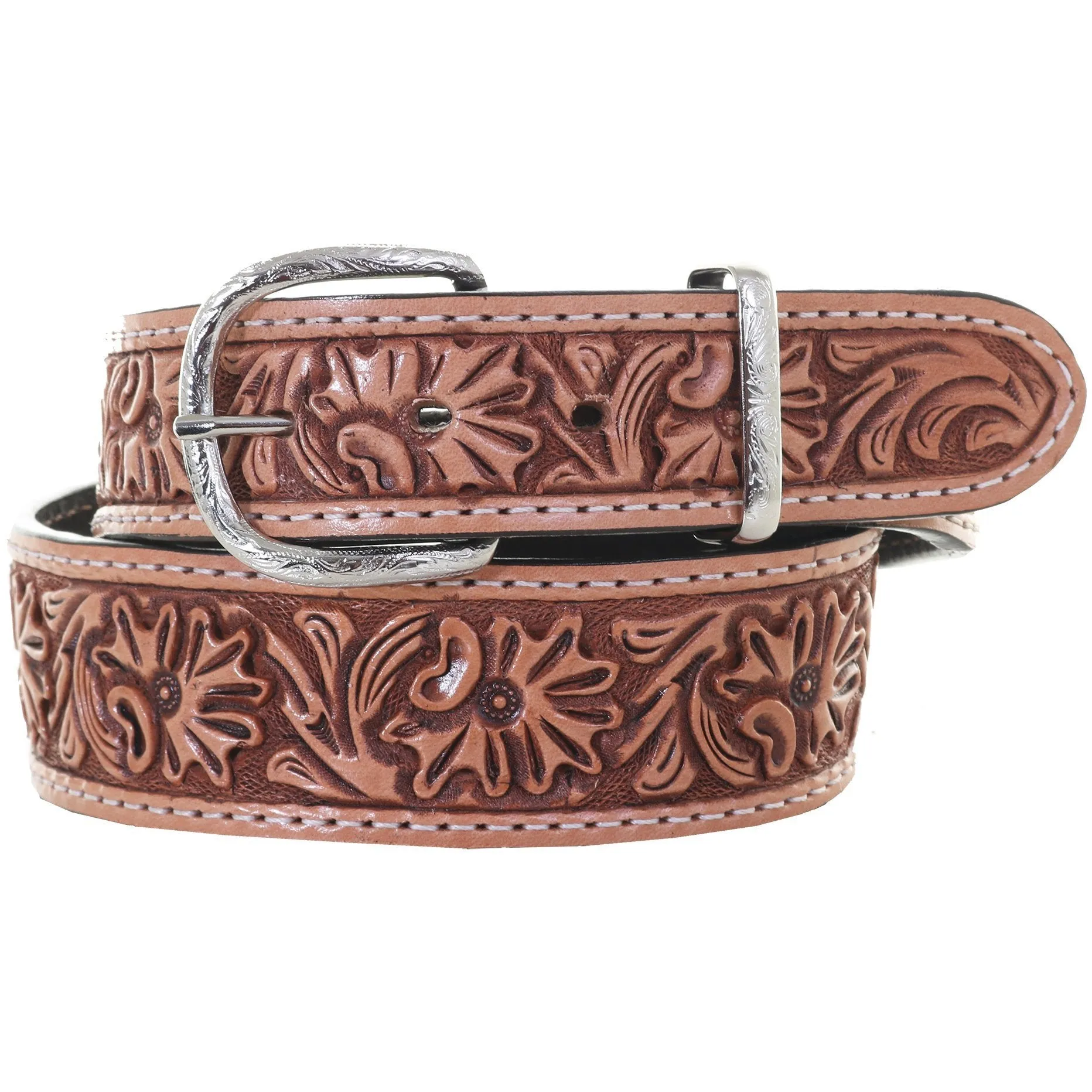 B731 - Natural Floral Tooled Belt