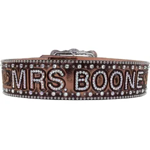 B748 - Brown Vintage Crystal Name Belt