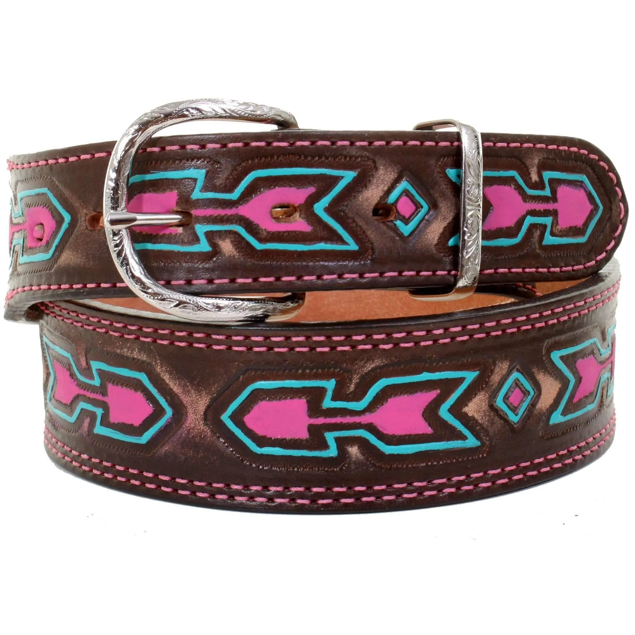 B990 - Brown Vintage Tooled Belt