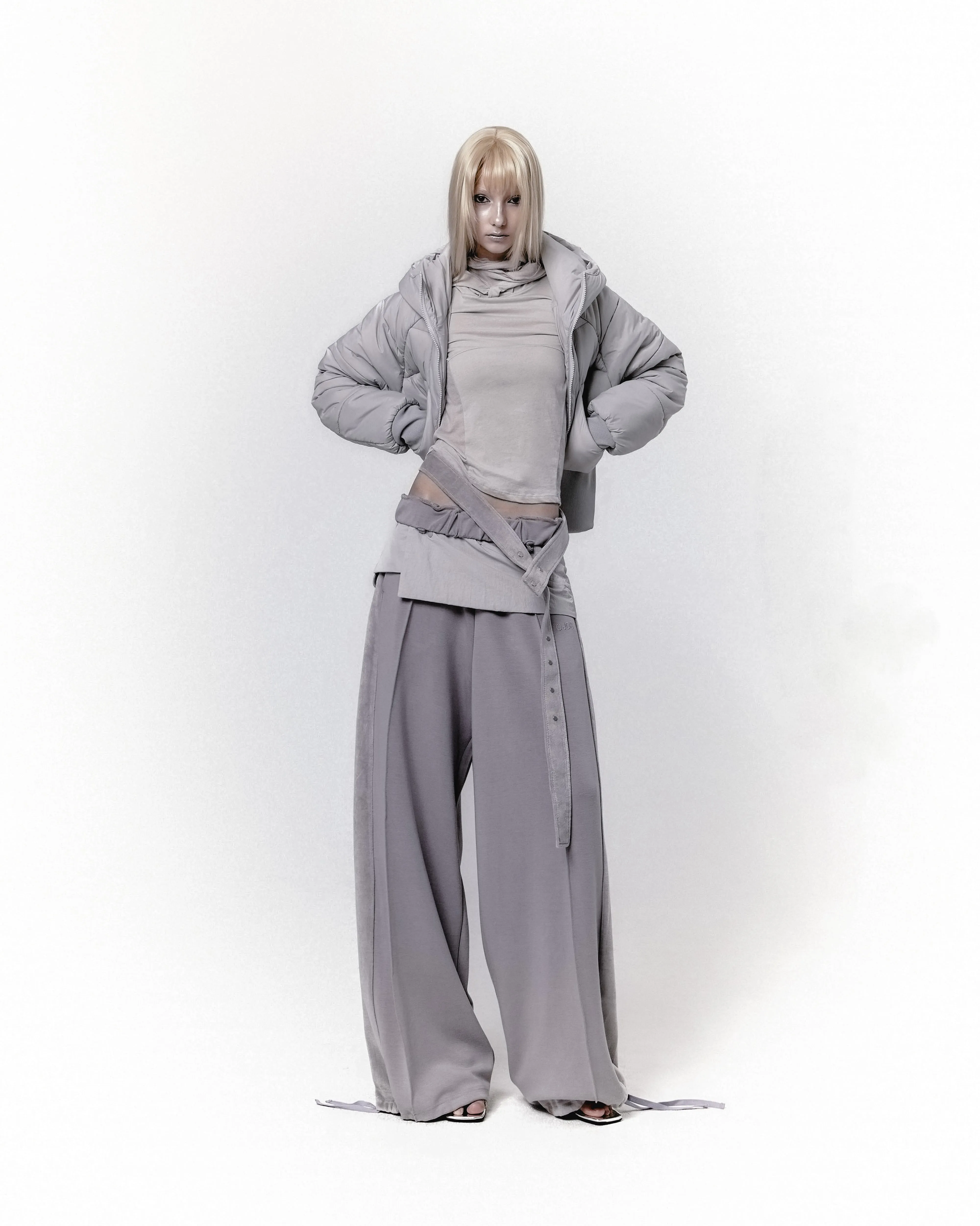 Belt Wide Sweat Pants Grey