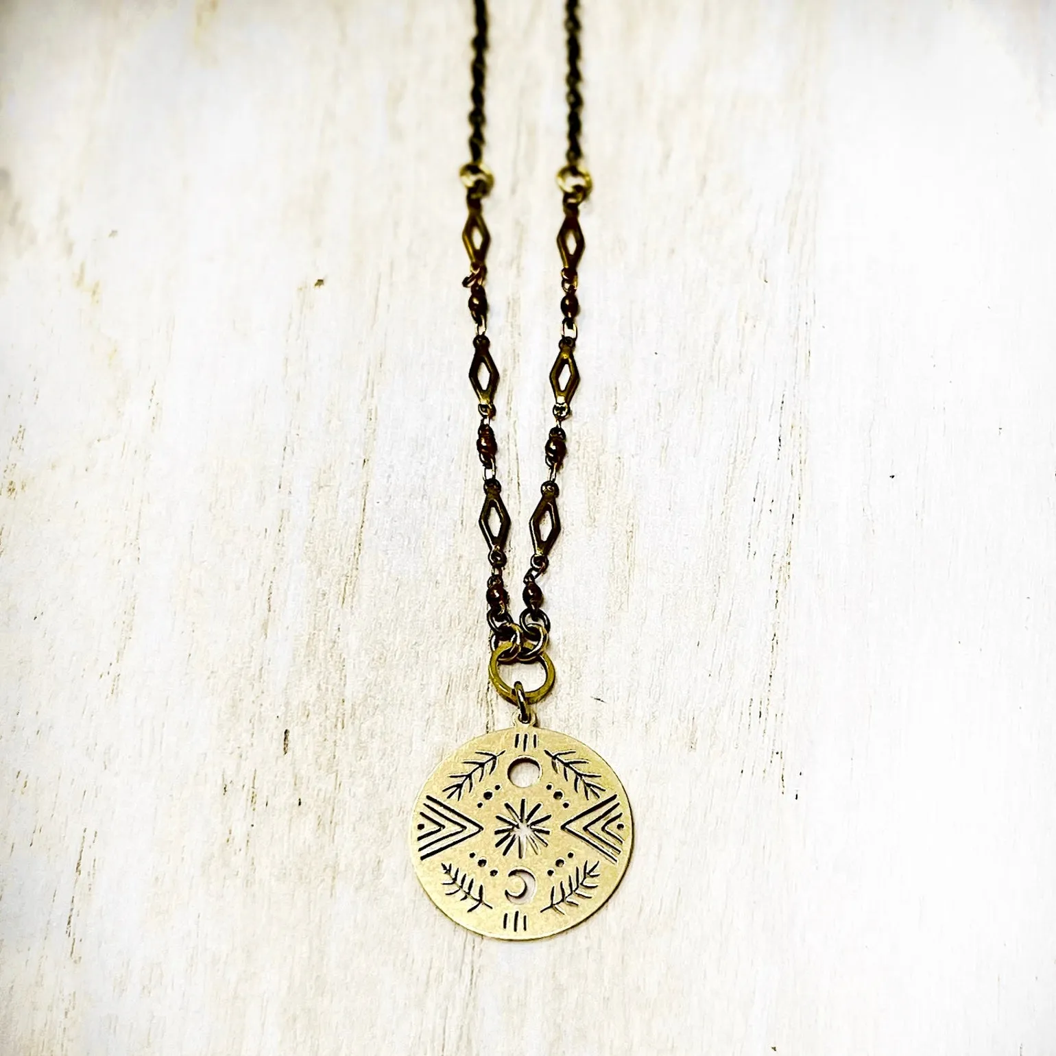 Celestial Brass Necklace With Vintage Chain