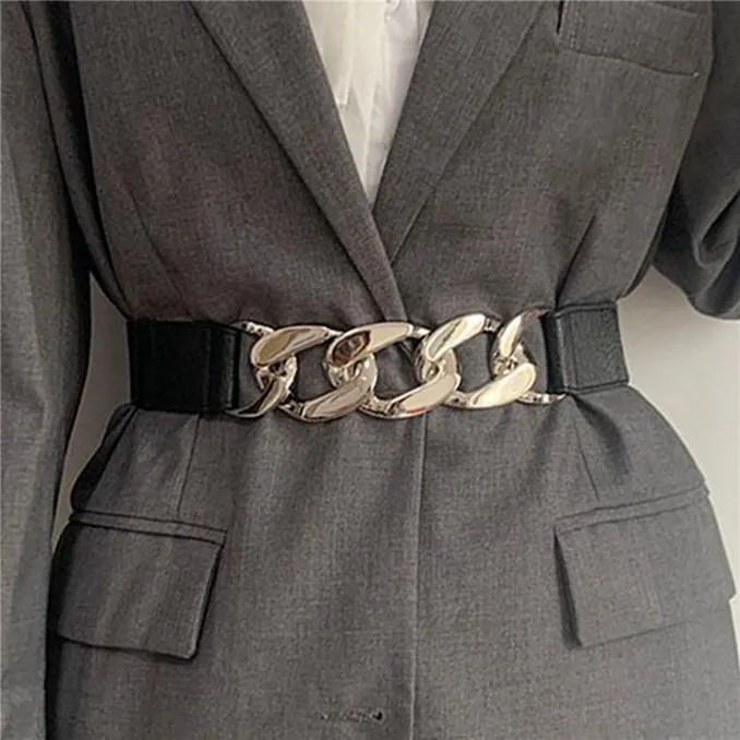 Fashion Women's Chain Belt Waist Elastic Belt Dress Coat Decorative Belt