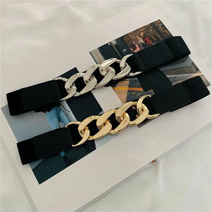 Fashion Women's Chain Belt Waist Elastic Belt Dress Coat Decorative Belt