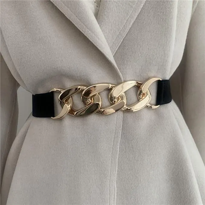 Fashion Women's Chain Belt Waist Elastic Belt Dress Coat Decorative Belt