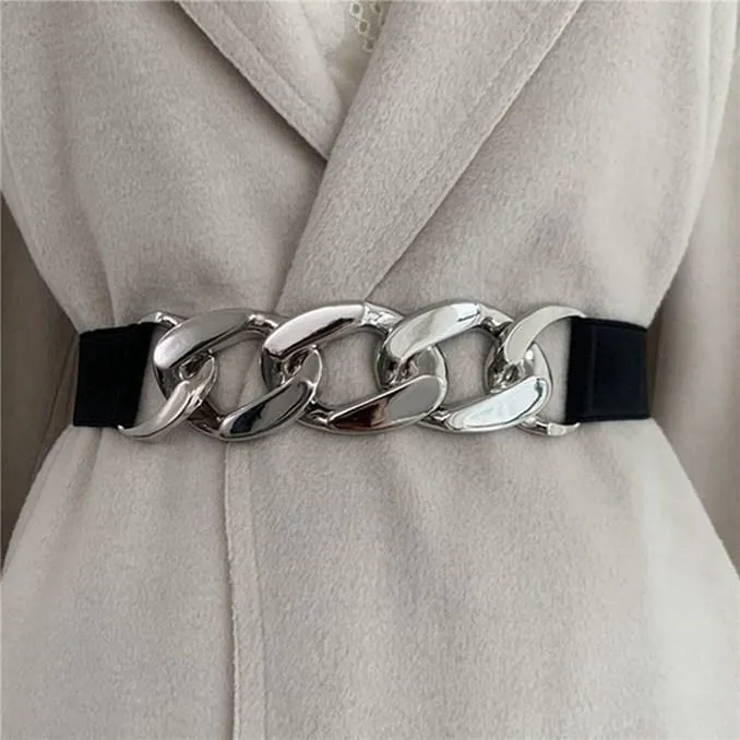 Fashion Women's Chain Belt Waist Elastic Belt Dress Coat Decorative Belt