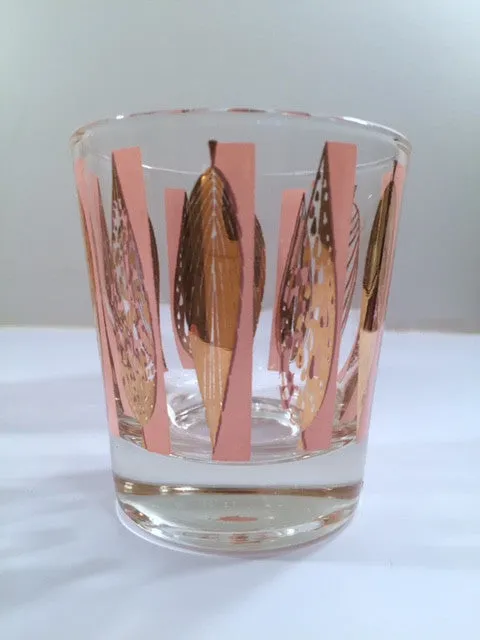 Fred Press Signed Mid-Century Pink and Clear 22-Karat Gold Leaves Whiskey Glasses (Set of 4)