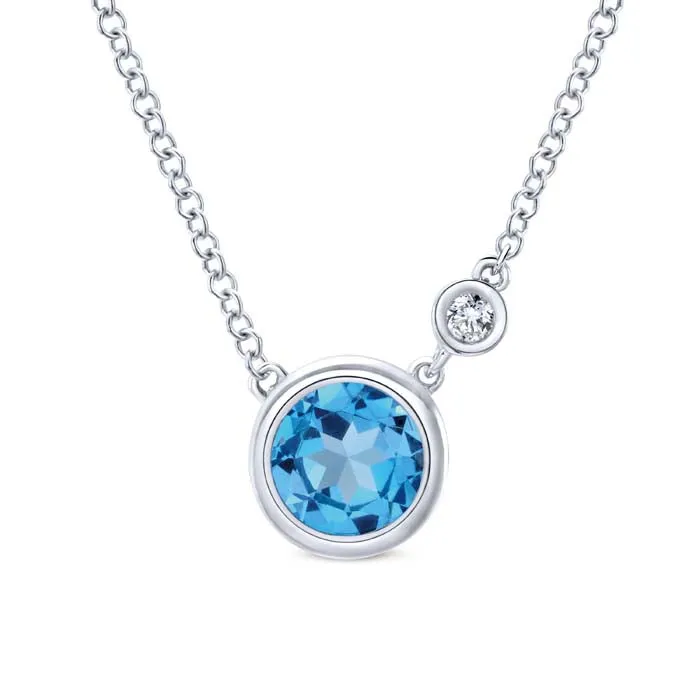 Gabriel & Co. Blue Topaz and Diamond Sterling Silver Necklace