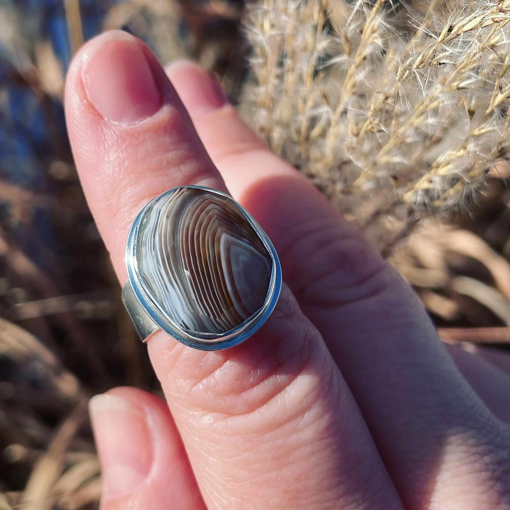 Geometric Cut Botswana Agate and Sterling Silver Ring