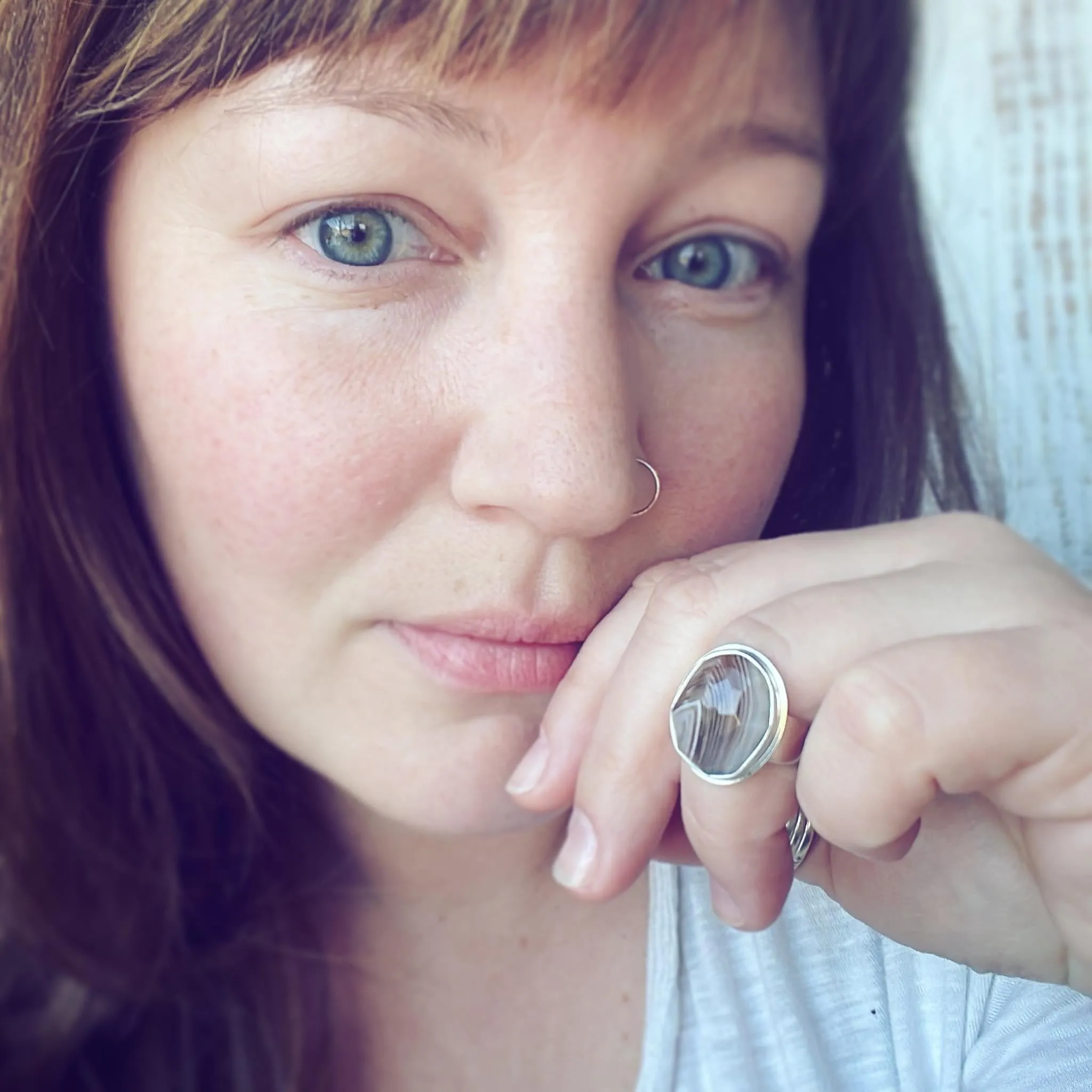 Geometric Cut Botswana Agate and Sterling Silver Ring