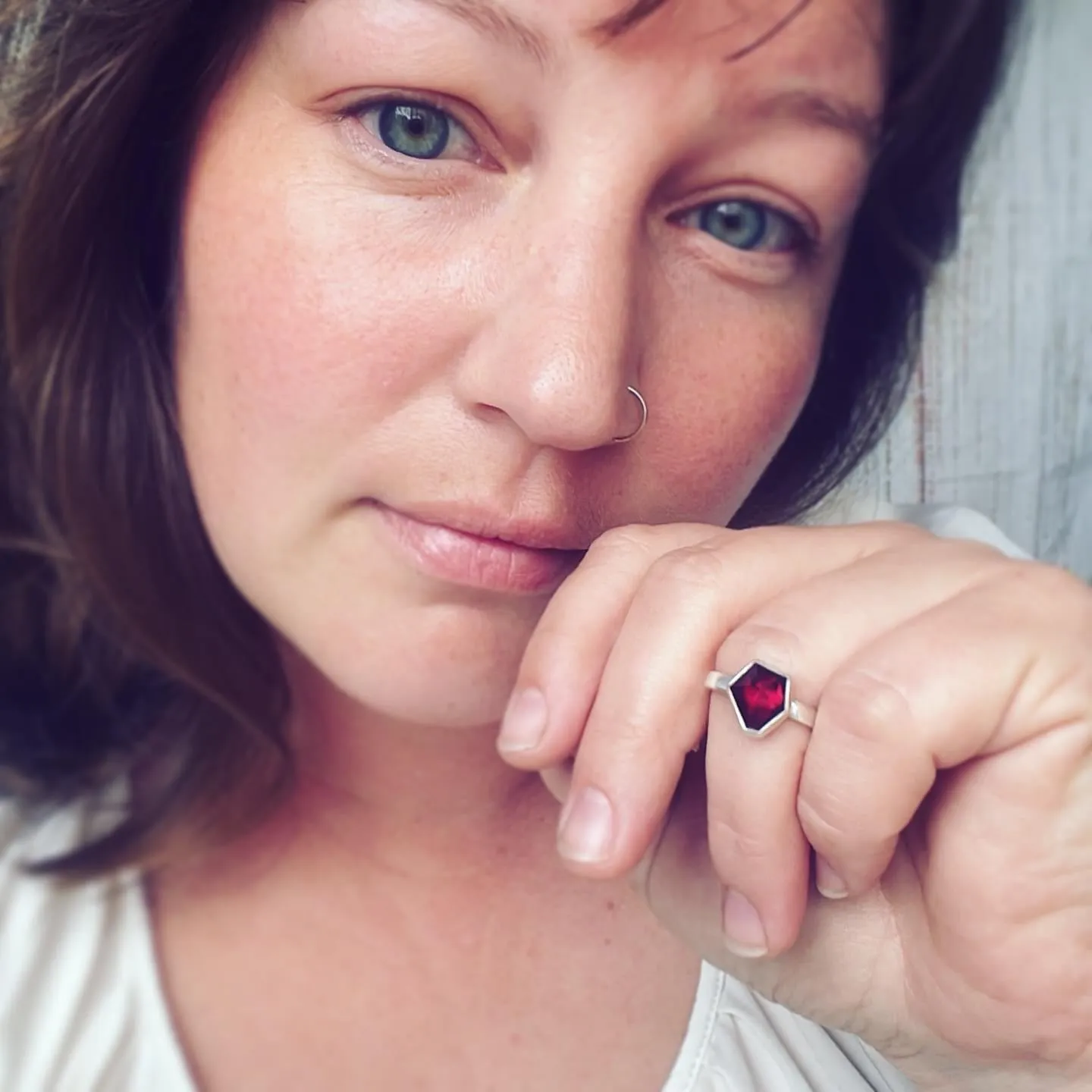 Geometric Garnet and Sterling Silver Ring