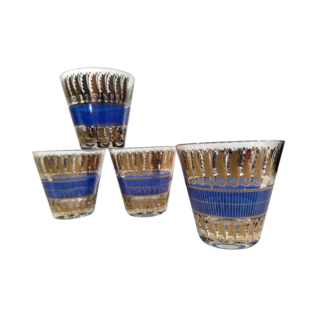 Georges Briard Signed Blue Art Deco Glasses (Set of 4)