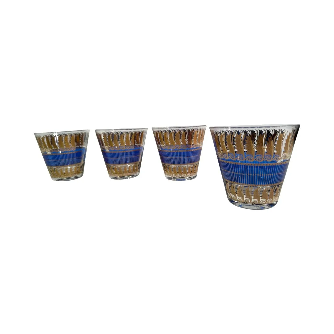 Georges Briard Signed Blue Art Deco Glasses (Set of 4)