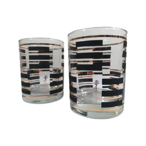 Georges Briard Signed Gold and Black Geometric Double Old Fashion Glasses (Set of 2)