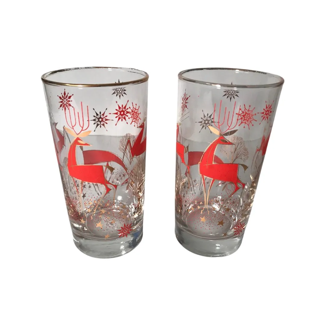 Libbey Mid-Century Reindeer Highball Glasses (Set of 2)