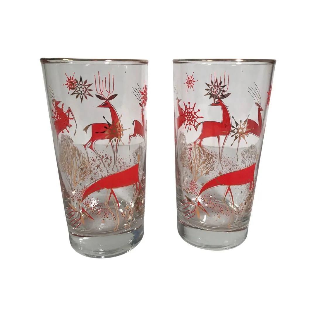 Libbey Mid-Century Reindeer Highball Glasses (Set of 2)