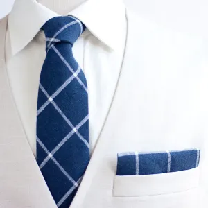 Men's Necktie / Navy Linen Window Pane