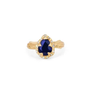 Micro Queen Water Drop Blue Sapphire Rose Thorn Ring with Sprinkled Diamonds