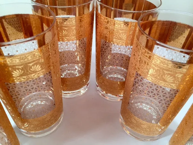 Pasinski Signed Mid-Century 22-Karat Gold Highball Glasses (Set of 6)