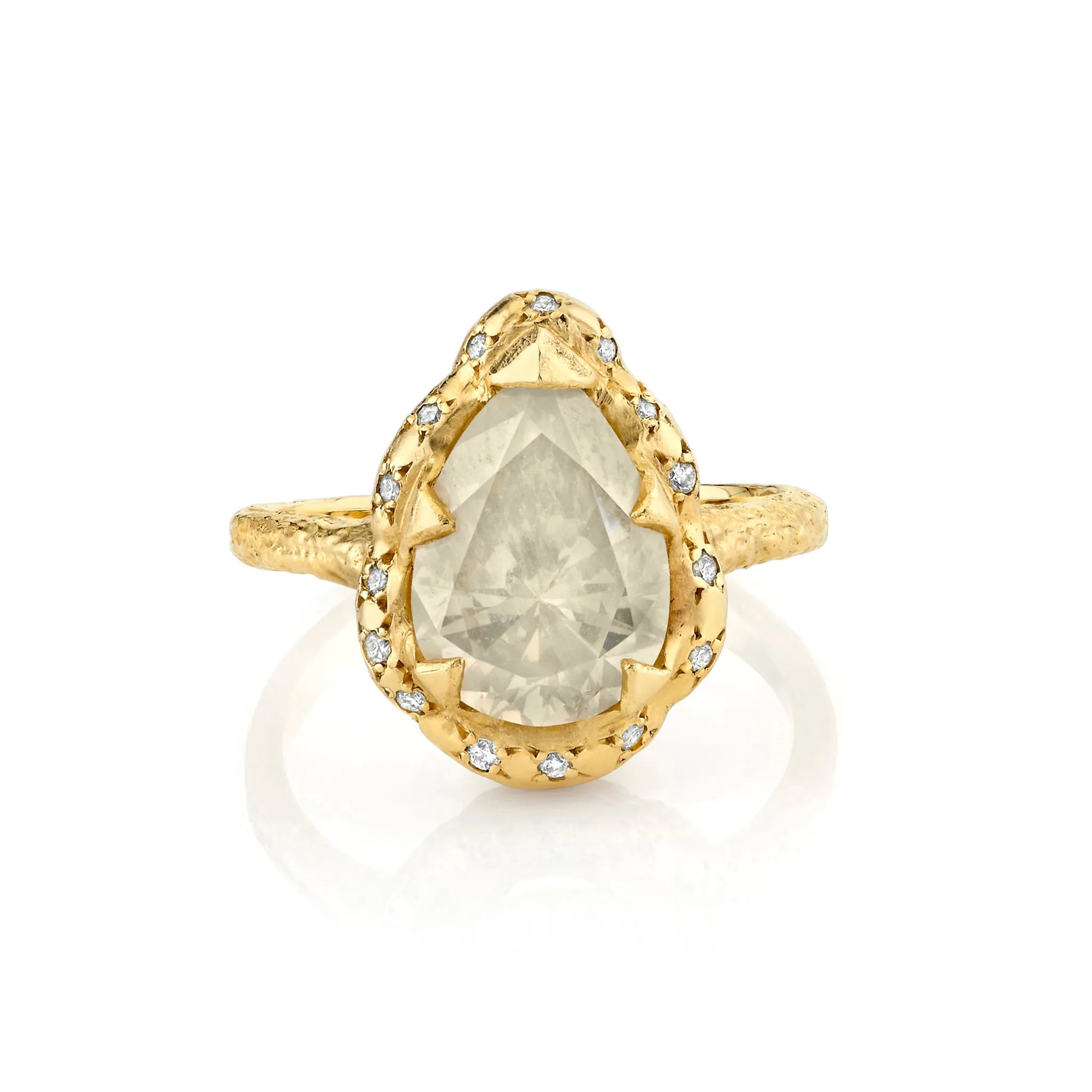 Queen Water Drop Rustic Diamond Ring with Sprinkled Diamonds