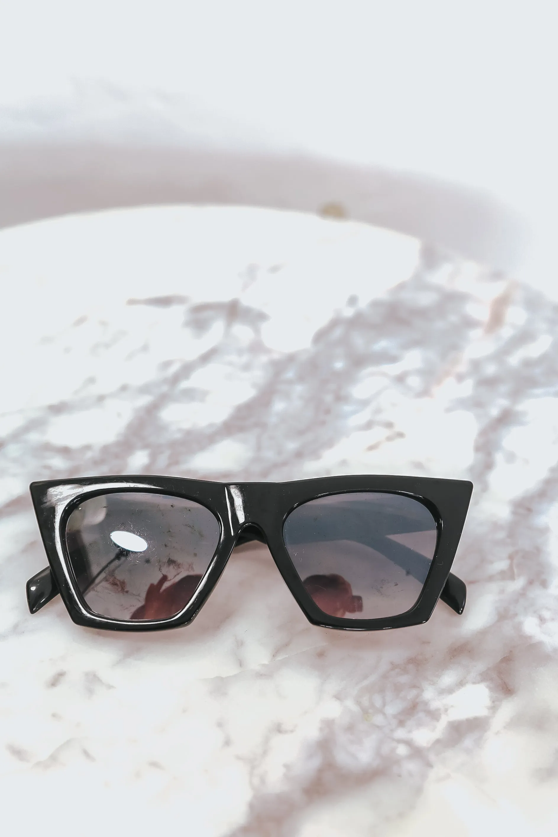 Reflective Square Cat Eye Sunglasses - Black