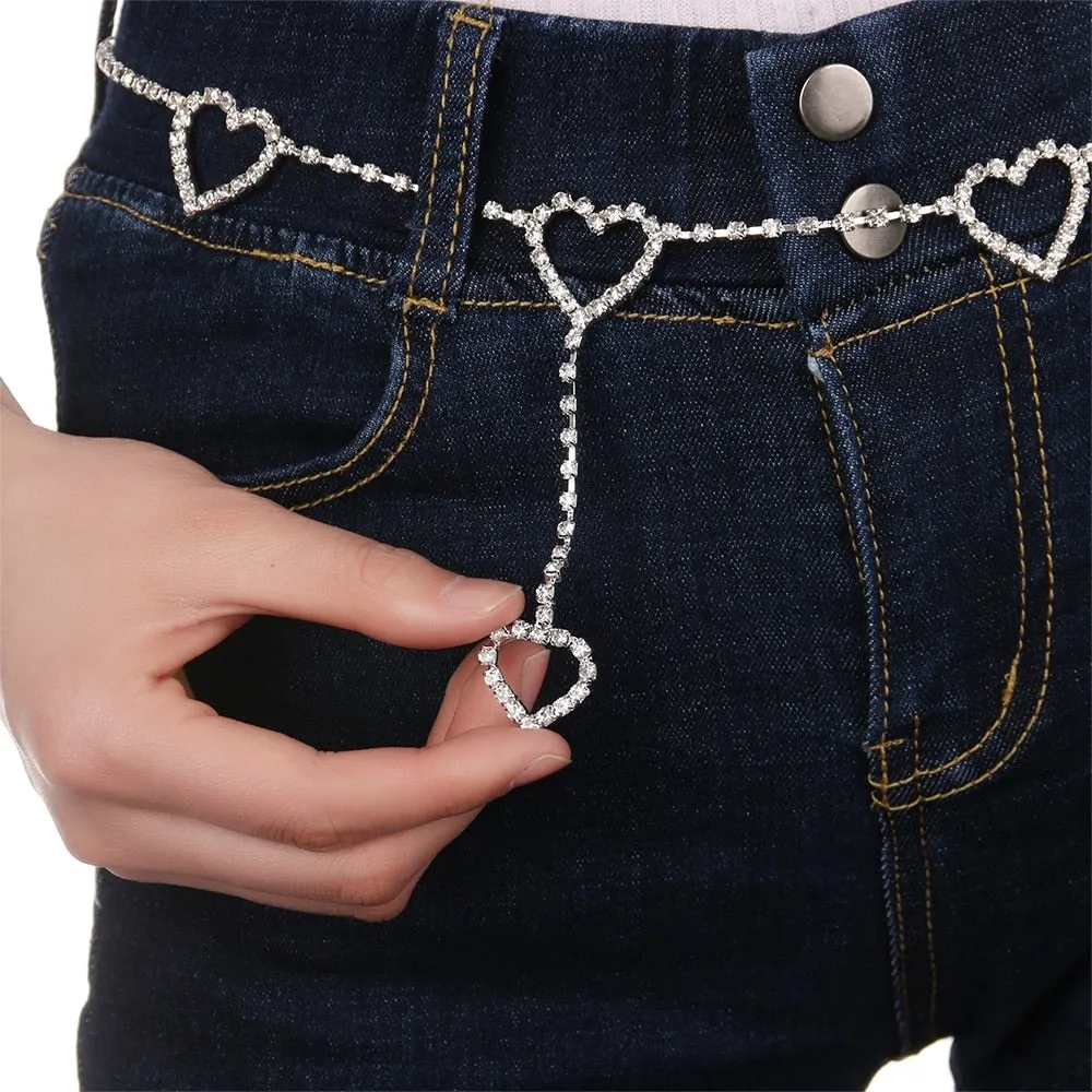 Rhinestone Heart Chain Belt