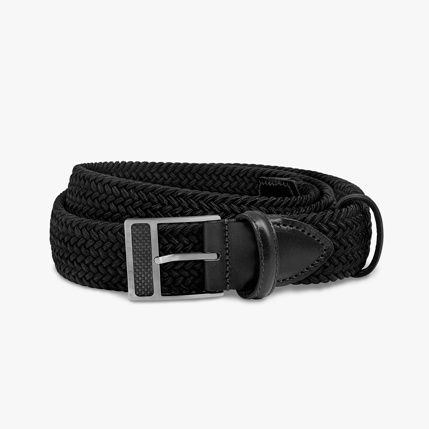 T-Buckle Rayon And Leather Belt In Black