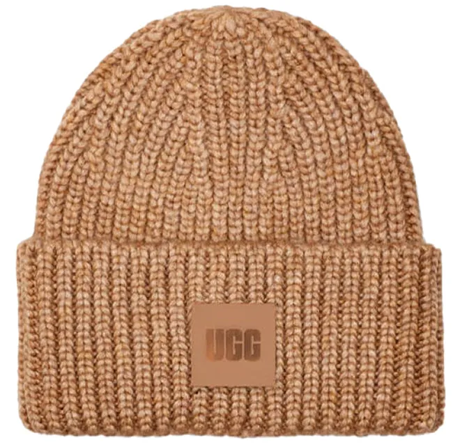 Ugg Boots Accessories Chunky Rib Knit Pom Beanie Camel