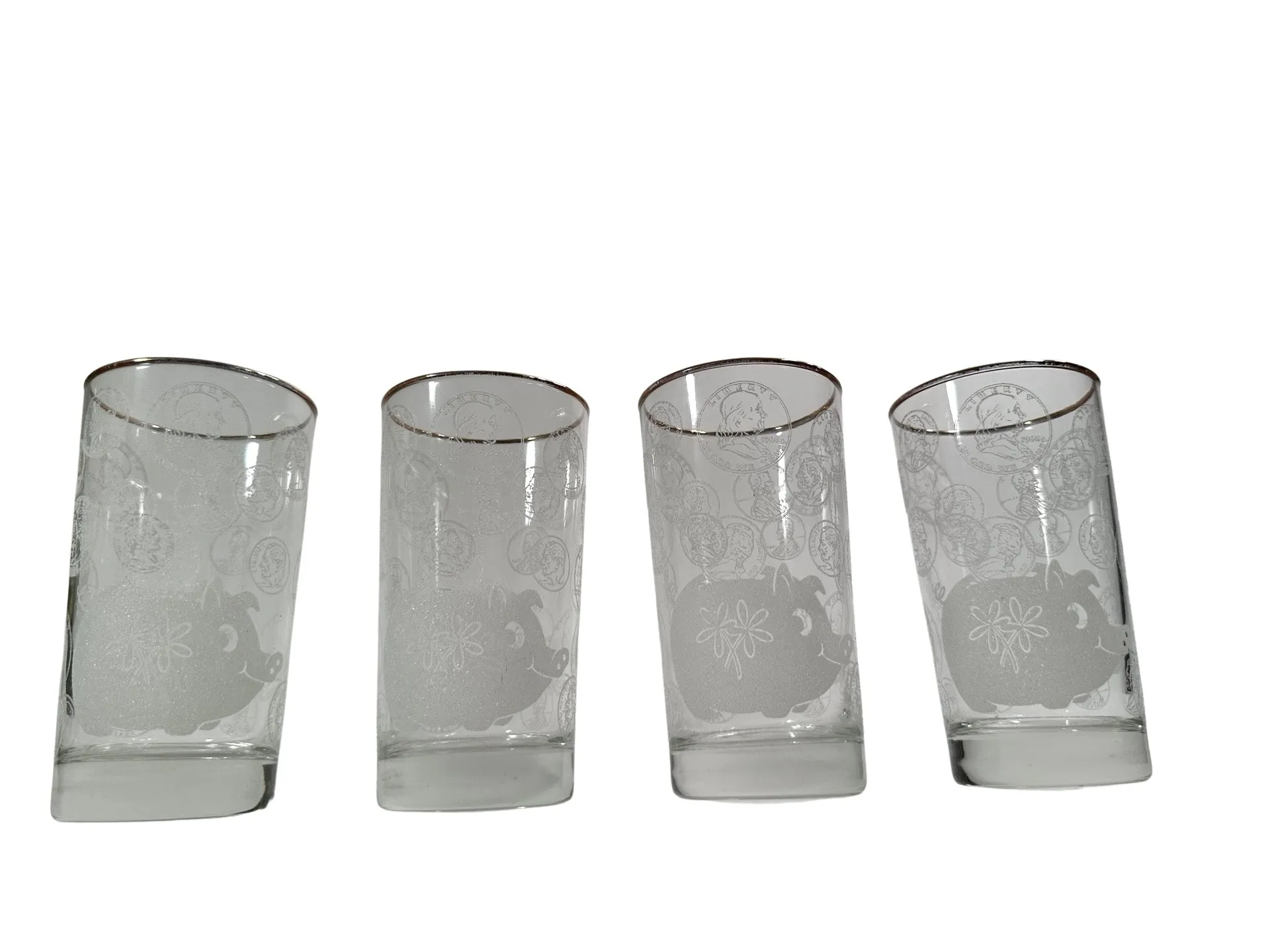 Vintage Piggy Bank Glasses (Set of 4)