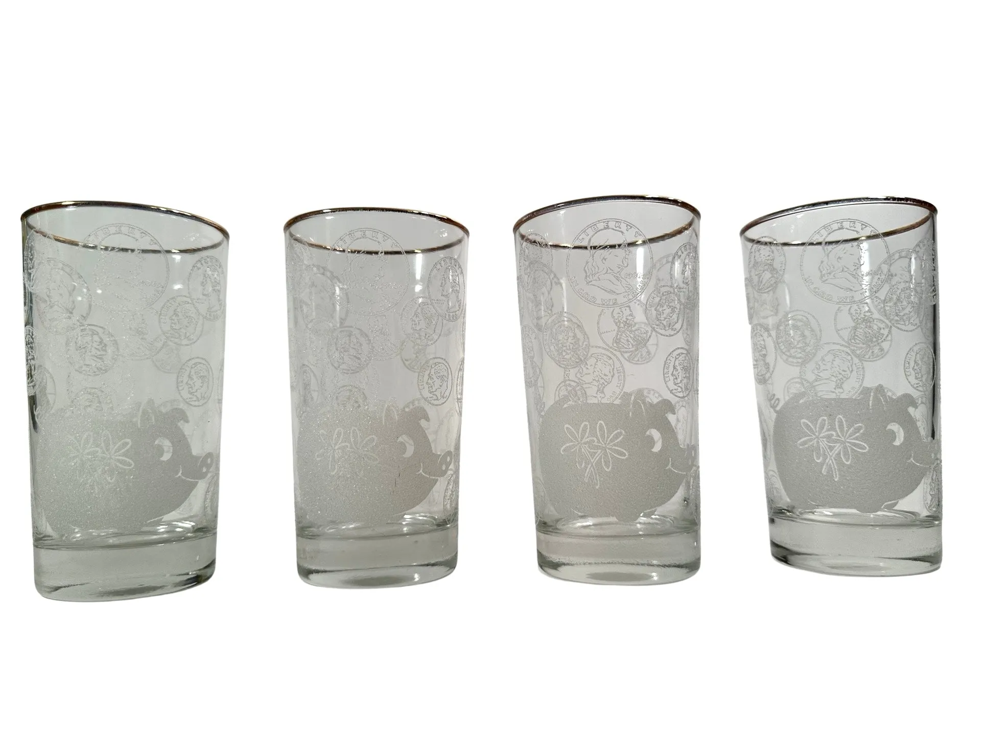 Vintage Piggy Bank Glasses (Set of 4)