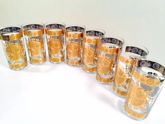 Vito Bari - Signed 22 Karat Gold 1960's Gold Crest Glasses (Set of 8)