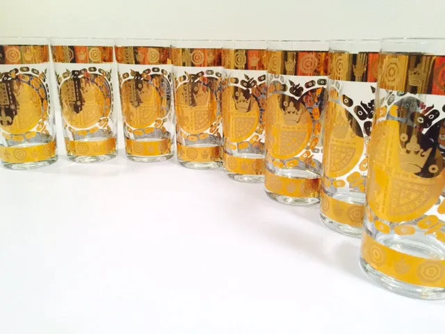 Vito Bari - Signed 22 Karat Gold 1960's Gold Crest Glasses (Set of 8)