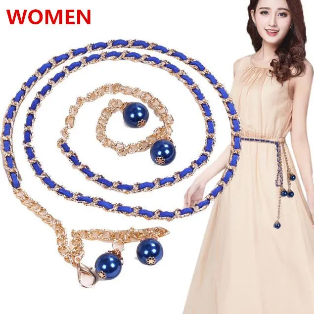 Women's Lady Fashion  Metal Chain Pearl Style Belt Body Chain