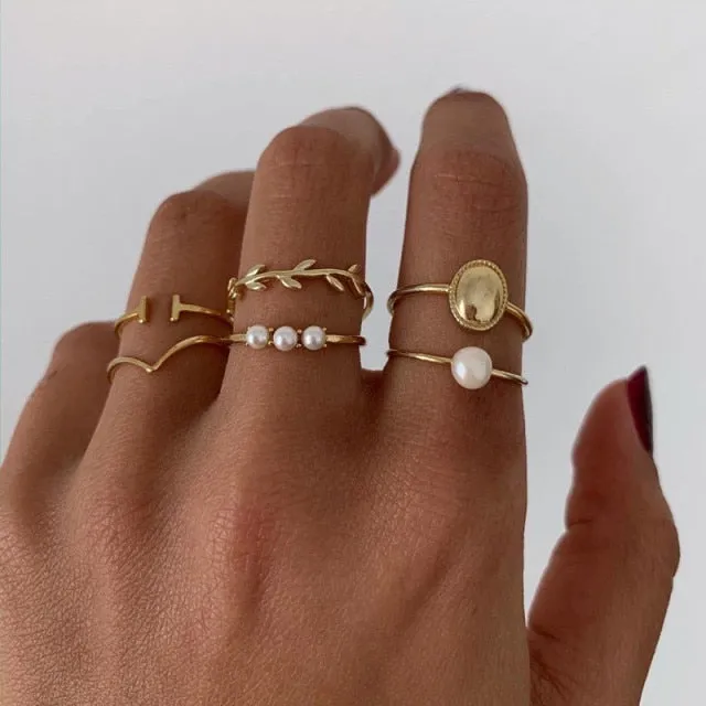 WUKALO New Vintage Gold Crystal Rings 2021 Bohemian Moon Star Ring For Women Midi Finger Ring Set Wedding Fashion Jewelry Gifts