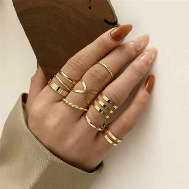 WUKALO New Vintage Gold Crystal Rings 2021 Bohemian Moon Star Ring For Women Midi Finger Ring Set Wedding Fashion Jewelry Gifts